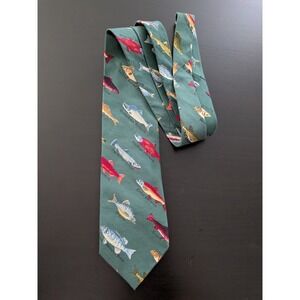 American Eagle Outfitters Necktie Tie Vintage All Over Fish Print USA Made 58"